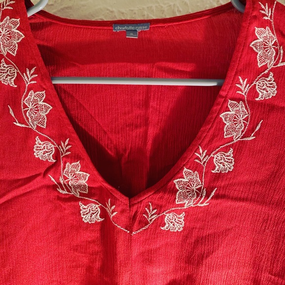 Red Orange Boho Crop Top with Flared Sleeve - Picture 4 of 4